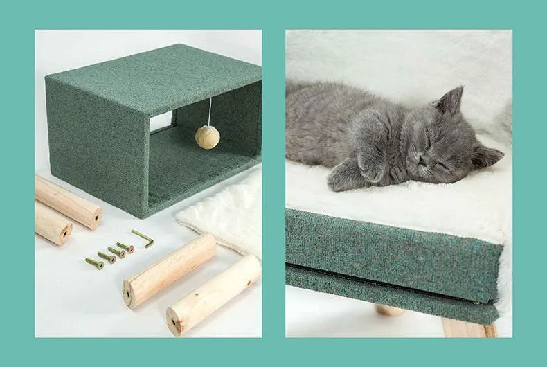 Concise Style Cat Cave and Cat Tree 2 in 1 Cat Climbing Frame Cat Toy Solid Wood Stand