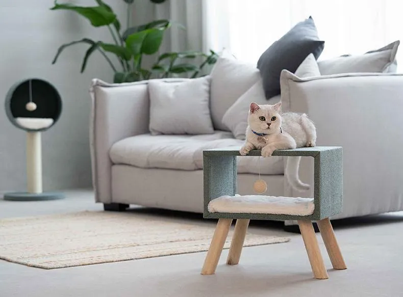 Concise Style Cat Cave and Cat Tree 2 in 1 Cat Climbing Frame Cat Toy Solid Wood Stand