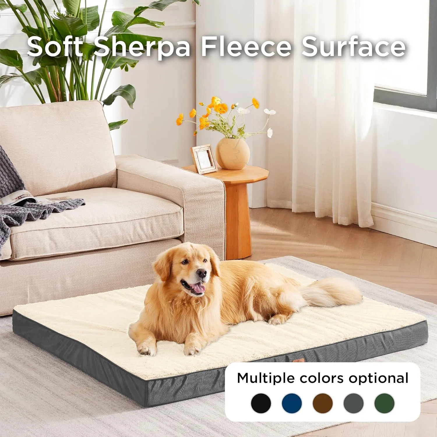 Dog Beds Large Sized Dog - Extra-Large Orthopedic Waterproof Puppy Bed with Removable Washable Cover, Egg Crate Foam Pet Mat