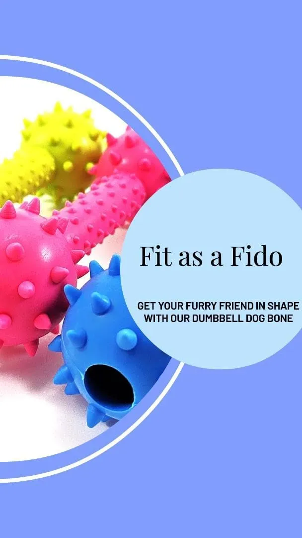 Dog Chew Toy Dumbbell, Durable Rubber, Lime Green, Blue, Pink, Playful, with Bell (Blue)