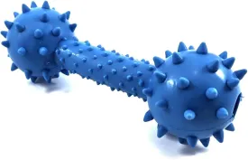 Dog Chew Toy Dumbbell, Durable Rubber, Lime Green, Blue, Pink, Playful, with Bell (Blue)