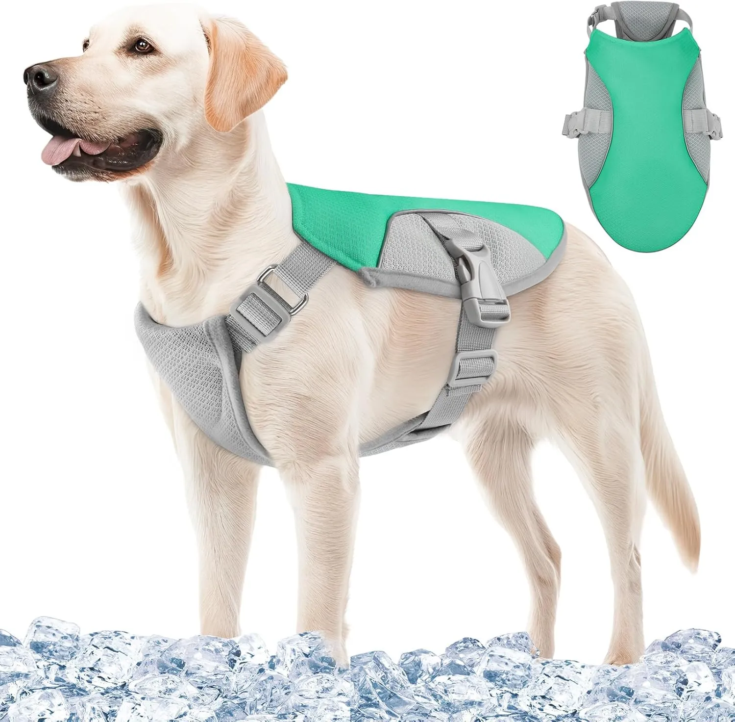 Dog Cooling Vest Harness UV Protection Pet Cooler Jacket with Adjustable Buckle for Summer Beach and Hiking Green-Small