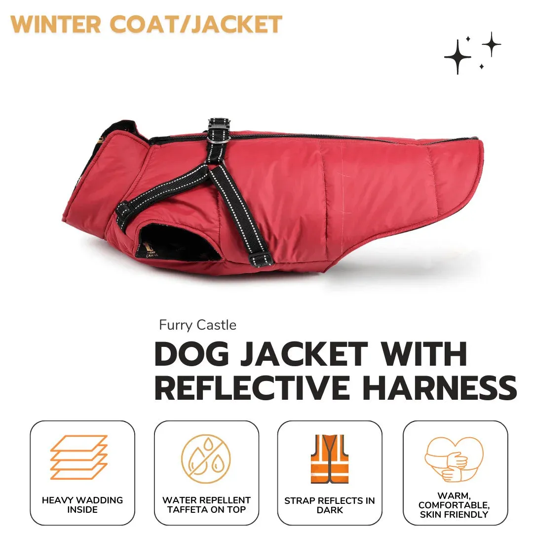 Dog Jacket with reflective harness - Red