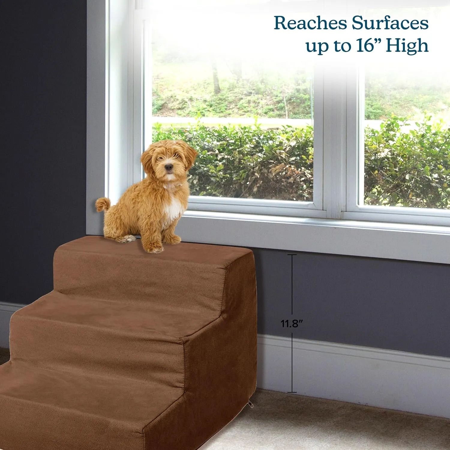 Dog Stairs for Small Dogs - 3-Step Dog Steps for High Bed and Couch - Pet Stairs with Nonslip Bottom, High-Density Foam, and Removable Washable Cover - Cat and Dog Furniture by PETMAKER (Brown)