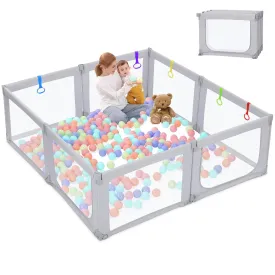Dripex Foldable Baby Playpen, 71"69" Play Pens for Babies and Toddlers, Safe Anti-Fall Play Yard with Gates, Baby Fence with Breathable Mesh, Indoor & Outdoor Kids Activity Center, Pale Grey