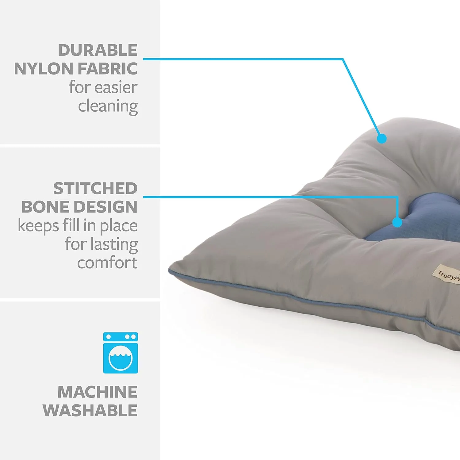 Dura Mat Tufted Pillow Pet Bed, Easy to Clean - Gray, Large, Dura Mat (Gray), 36.0" L x 27.0" W x 5.0" Th