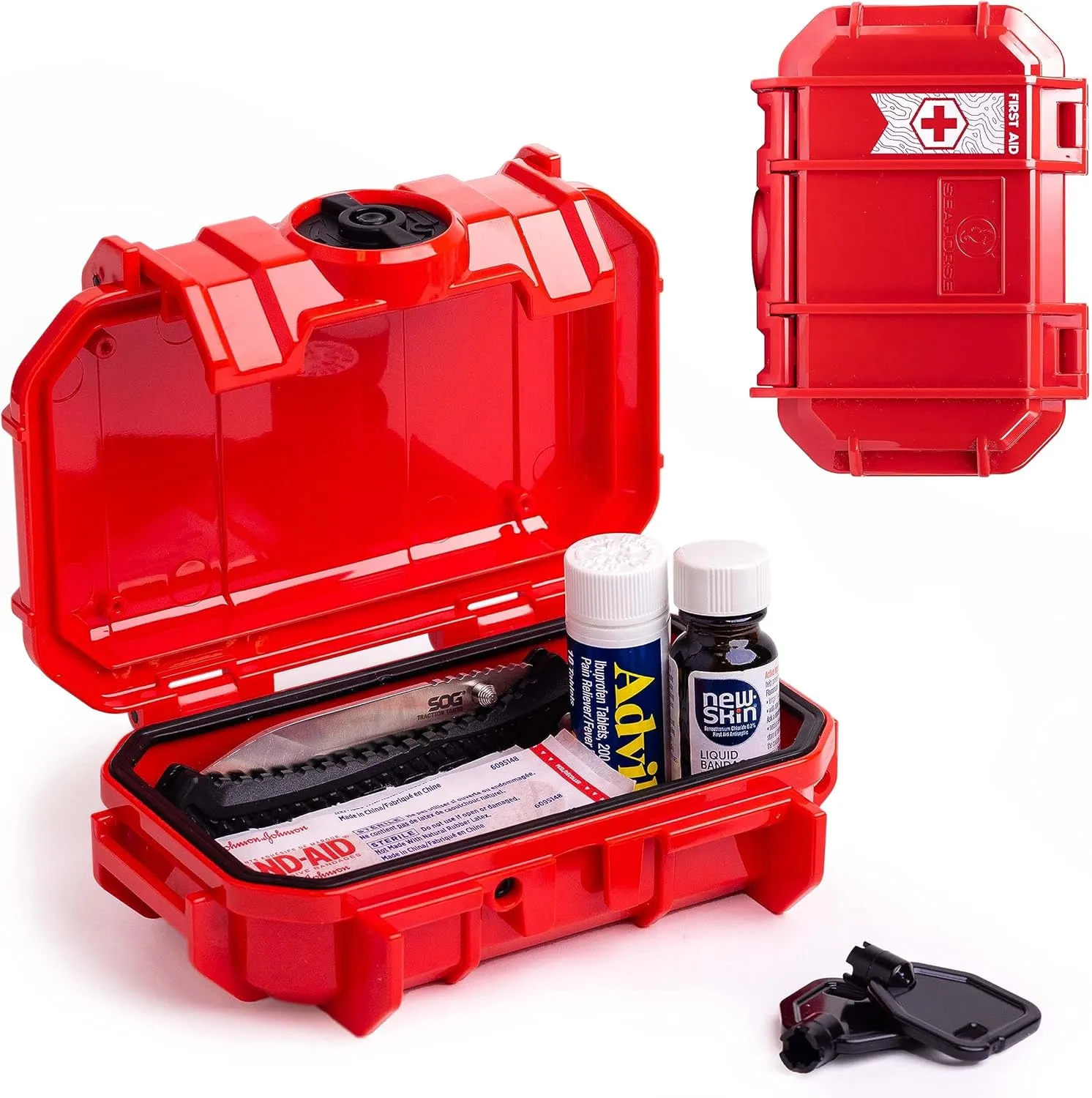 Evergreen X Seahorse 52 Medication Lock Box - Small, First Aid Kit, Childproof, Empty Lockable Medicine Box to Store Medications, Diabetic Supplies, Needles. NO SUPPLIES INCLUDED (Red   Traditional