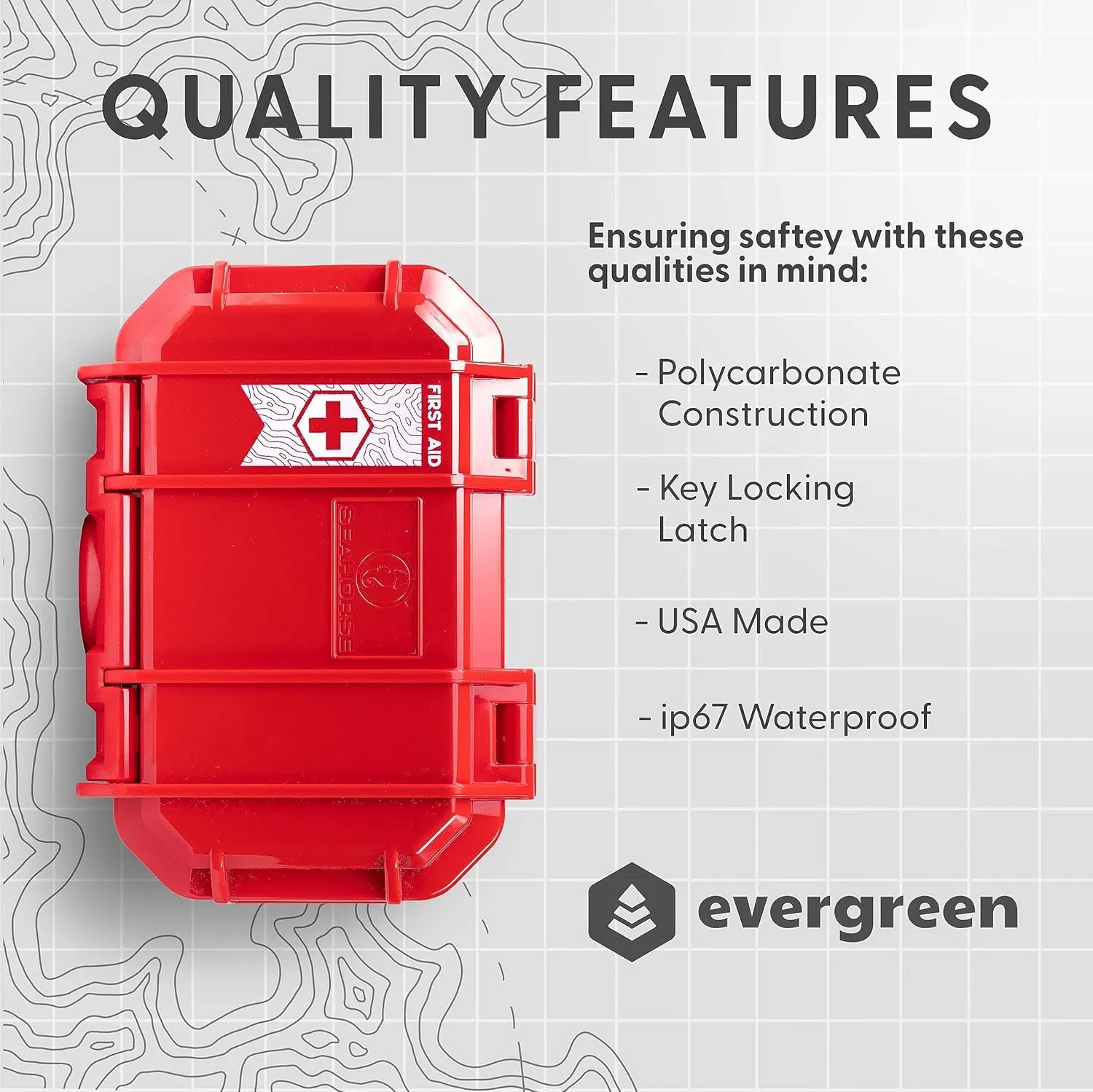Evergreen X Seahorse 52 Medication Lock Box - Small, First Aid Kit, Childproof, Empty Lockable Medicine Box to Store Medications, Diabetic Supplies, Needles. NO SUPPLIES INCLUDED (Red   Traditional