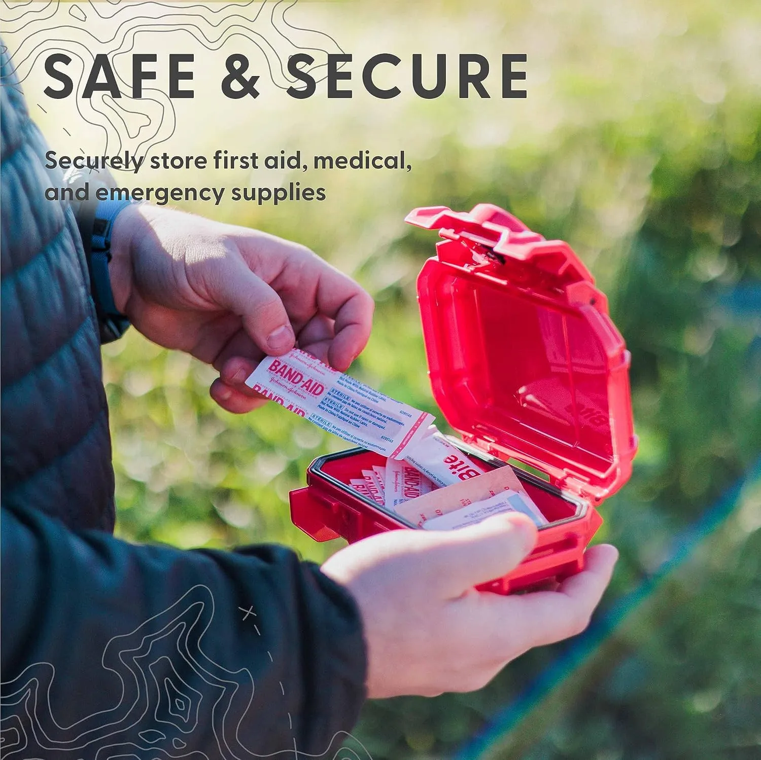 Evergreen X Seahorse 52 Medication Lock Box - Small, First Aid Kit, Childproof, Empty Lockable Medicine Box to Store Medications, Diabetic Supplies, Needles. NO SUPPLIES INCLUDED (Red   Traditional