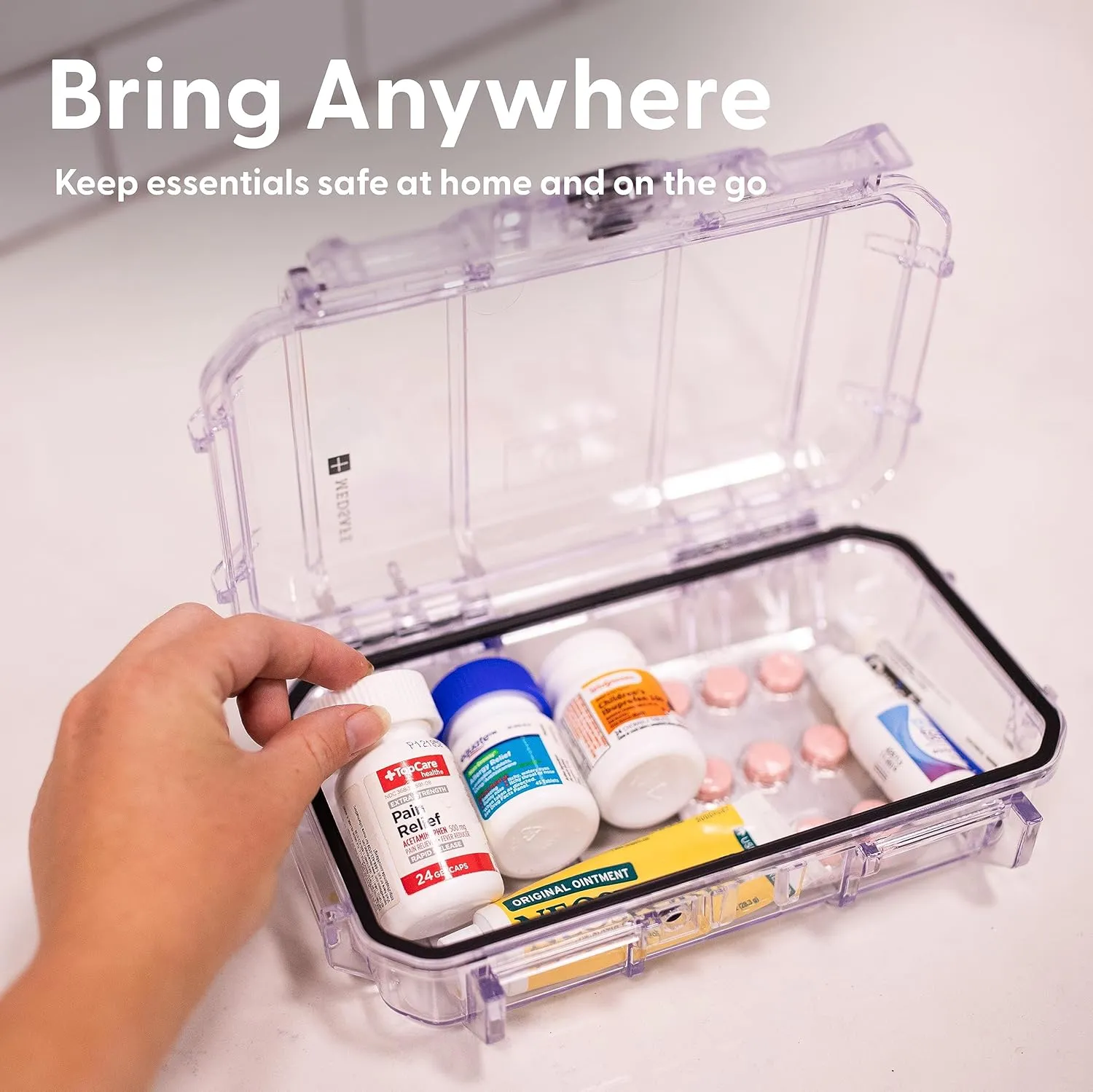 Evergreen X Seahorse 56 Medication Lock Box - Medium, First Aid Kit, Childproof, Empty Lockable Medicine Box to Store Medications, Diabetic Supplies. NO SUPPLIES INCLUDED (Clear   Boho)