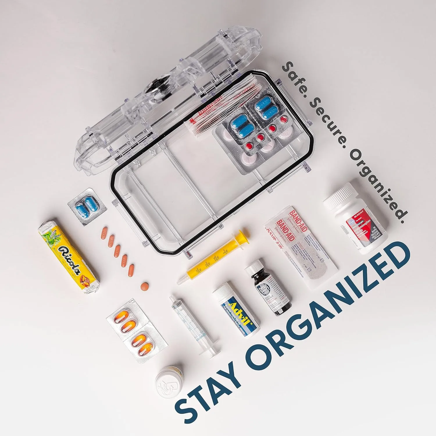 Evergreen X Seahorse 56 Medication Lock Box - Medium, First Aid Kit, Childproof, Empty Lockable Medicine Box to Store Medications, Diabetic Supplies. NO SUPPLIES INCLUDED (Clear   Boho)