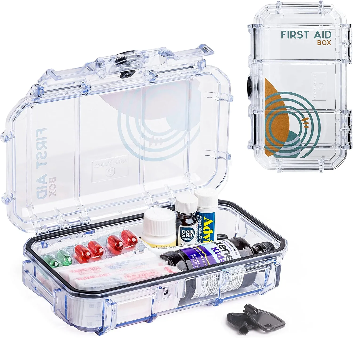 Evergreen X Seahorse 56 Medication Lock Box - Medium, First Aid Kit, Childproof, Empty Lockable Medicine Box to Store Medications, Diabetic Supplies. NO SUPPLIES INCLUDED (Clear   Boho)