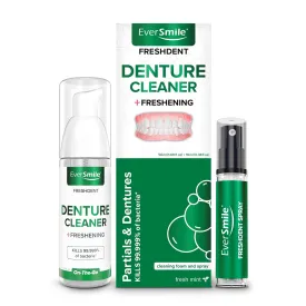EverSmile FreshDent Denture and Partial Denture Cleaner   Teeth Whitening Spray  Travel Size Alternative to Cleaning Tablets That Eliminates Bacteria and Fights Bad Breath  50ml   10ml Pack