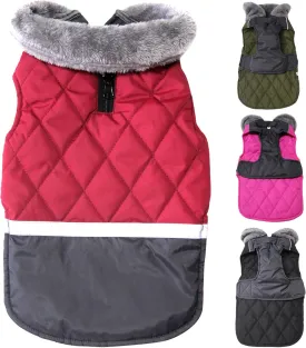 Fleece Collar Reversible Dog Coats for Small Dogs Waterproof Warm Puppy Jacket for Cold Winter,Red XS