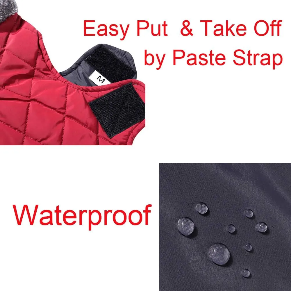 Fleece Collar Reversible Dog Coats for Small Dogs Waterproof Warm Puppy Jacket for Cold Winter,Red XS