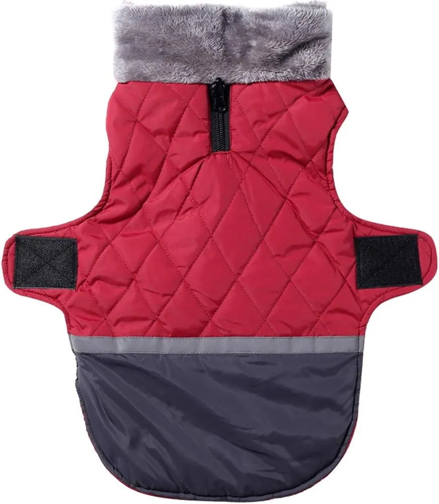 Fleece Collar Reversible Dog Coats for Small Dogs Waterproof Warm Puppy Jacket for Cold Winter,Red XS
