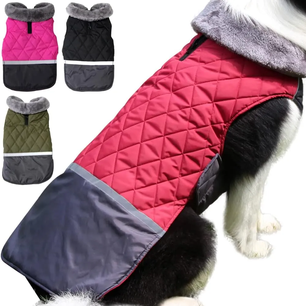 Fleece Collar Reversible Dog Coats for Small Dogs Waterproof Warm Puppy Jacket for Cold Winter,Red XS