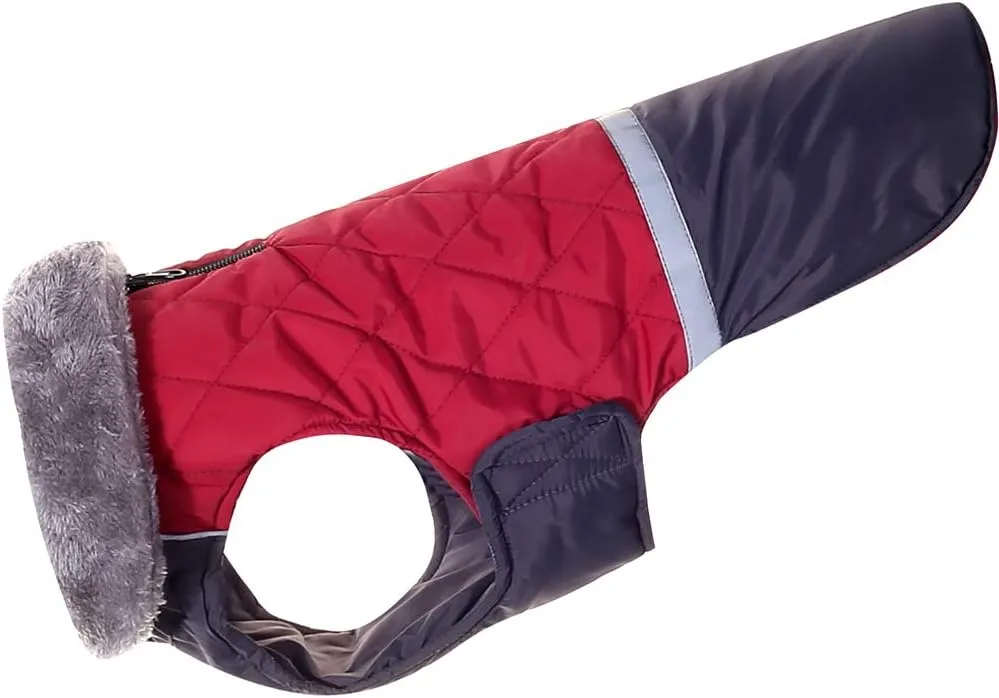 Fleece Collar Reversible Dog Coats for Small Dogs Waterproof Warm Puppy Jacket for Cold Winter,Red XS