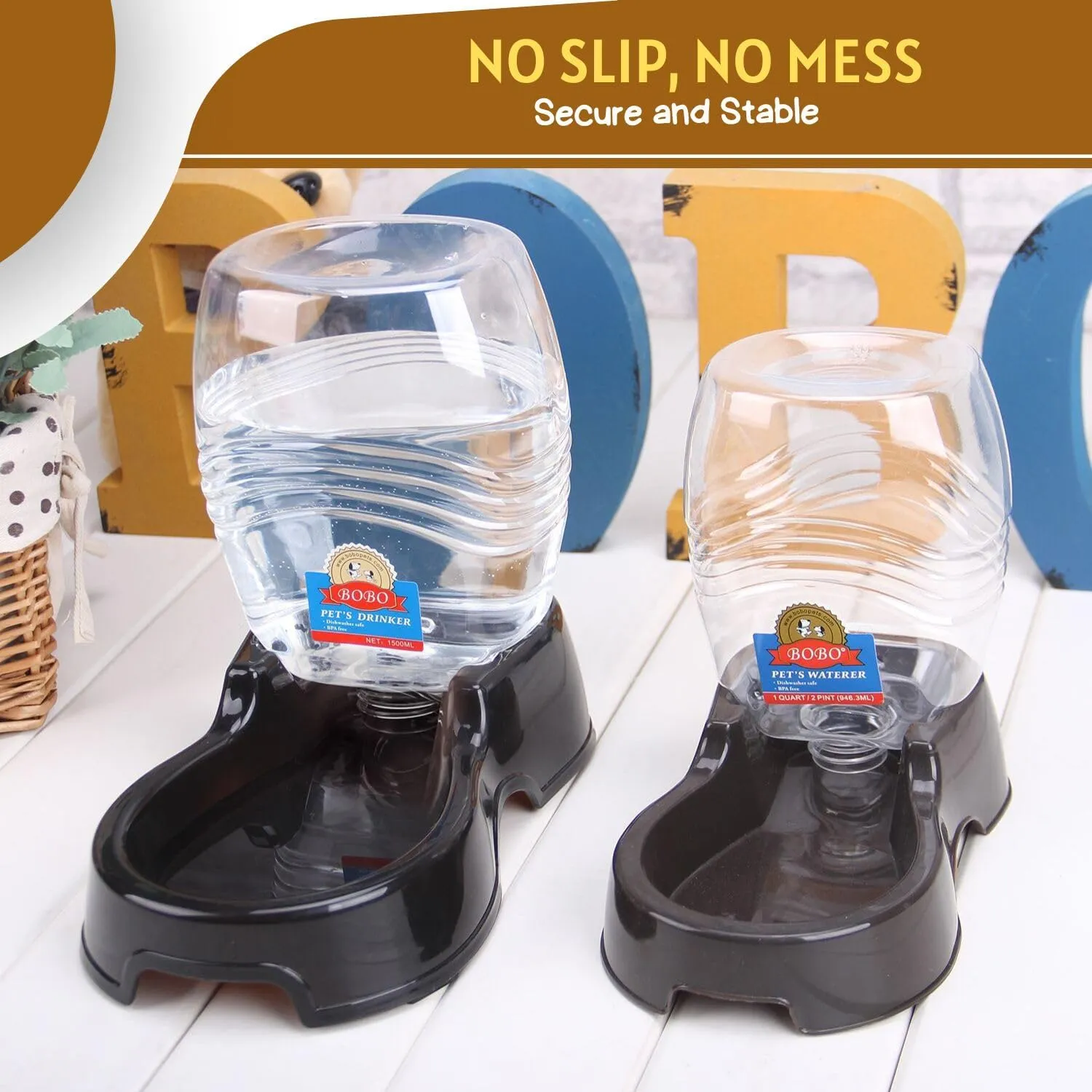 Flexzion Automatic Gravity Pet Waterer for Cat & Dog - Non-Skid & Easy-Clean Auto Replenish Water Dispenser Drinking Bowl (3/8 Gallon / 1.5L), Black