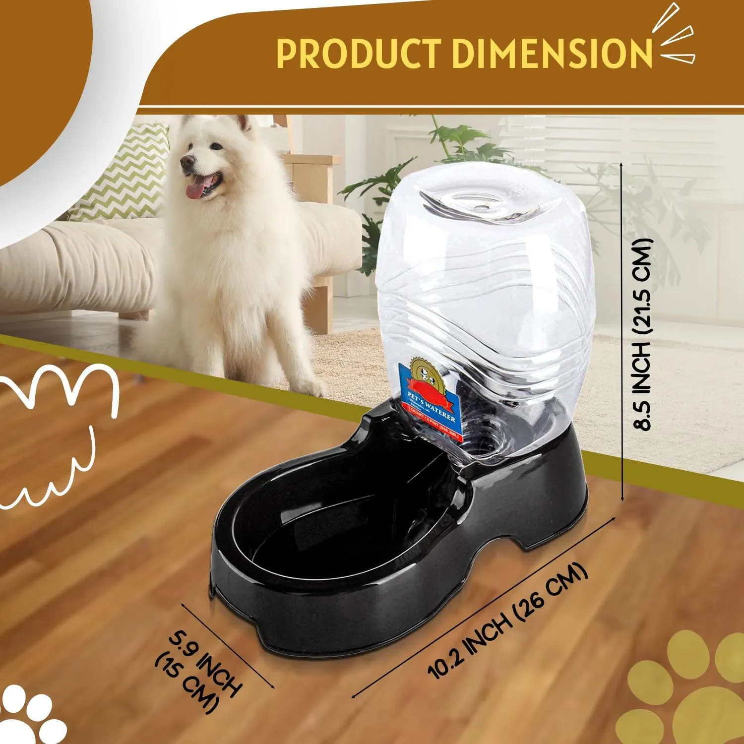 Flexzion Automatic Gravity Pet Waterer for Cat & Dog - Non-Skid & Easy-Clean Auto Replenish Water Dispenser Drinking Bowl (3/8 Gallon / 1.5L), Black