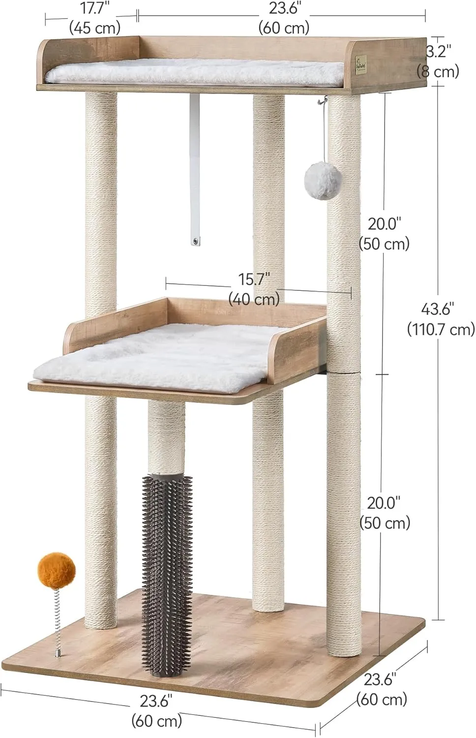 FourFurPets 43.7" Cat Tree, Modern Cat Tree Tower, Cat Tower for Indoor Cats Large Adult, Cat Condo with Scratching Post, Large Perch and Removable Pads, Greige