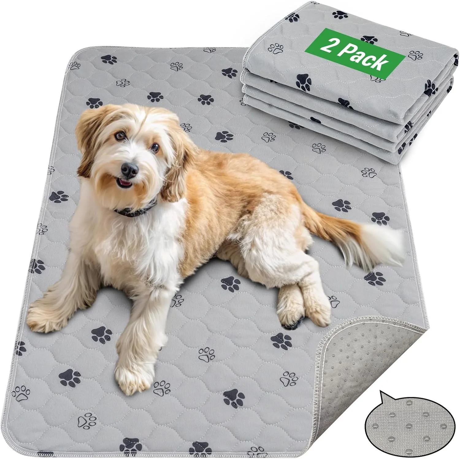 GOGREEN Waterproof Reusable Pets Training Pads Washable Pee Pads for Dogs, Puppy Pads for Potty Training with Leakproof Bottom (2 Pack, 24"x36")