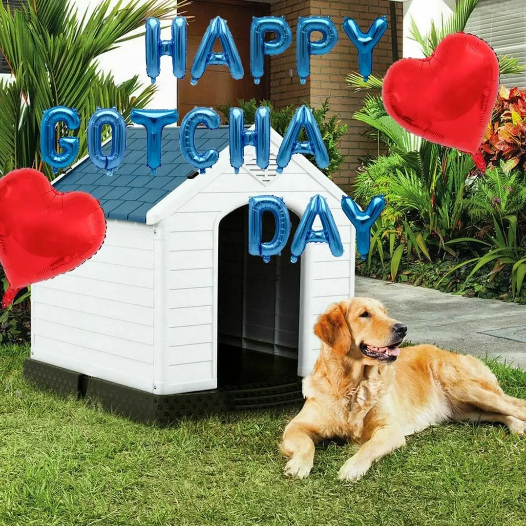 Happy Gotcha Day Foil Balloons Letter Banner with Heart Balloons for Dog Cat Gotcha Party, Happy Adoption Day Cat Dog Rescue Adoption Party Supplies 16inches