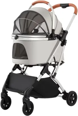 High-view pet stroller for go out,foldable aluminum alloy frame,detachable carrier cabin bag,4 wheels pet pram trolley for dogs and cats,shock absorber swivel front wheel