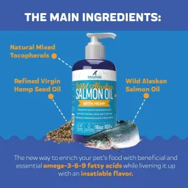 Innovet Pet Products Wild Alaskan Salmon Oil With Hemp Oil for Dogs & Cats16oz Omega 3 6 Fish Oil Supplement, Supports Hip & Joint Function Natural EPA & DHA Fatty Acids for Shiny Coat & Healthy Skin