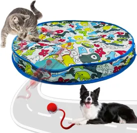 Interactive Cat Toy for Indoor Cat, Hide and Seek Cat Toy, Play Mat Toys with Self Rolling Ball in Pouch, Motion Activate&Buzzing, Rechargeable Pet Teaser Toy (Blue)