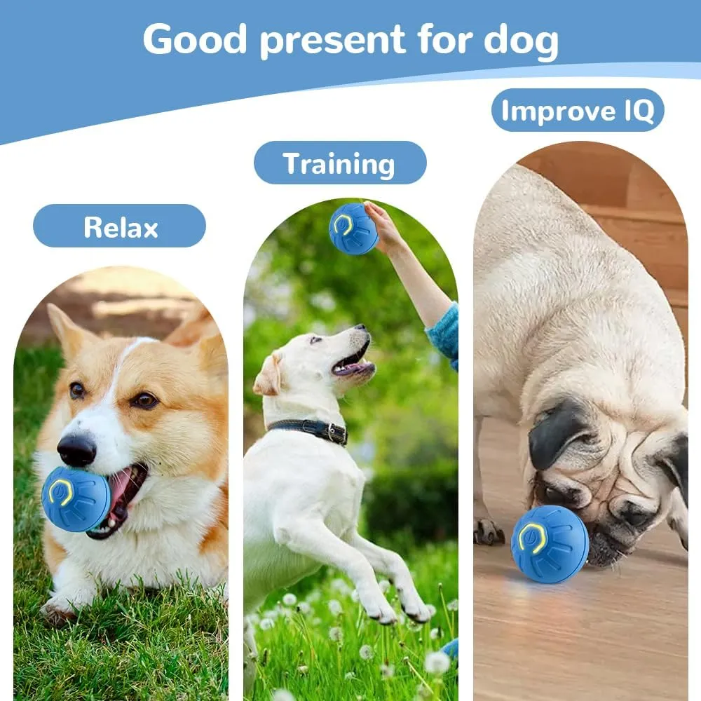 Interactive Motion Dog Ball Toy with LED Flash, USB Rechargeable (Blue)
