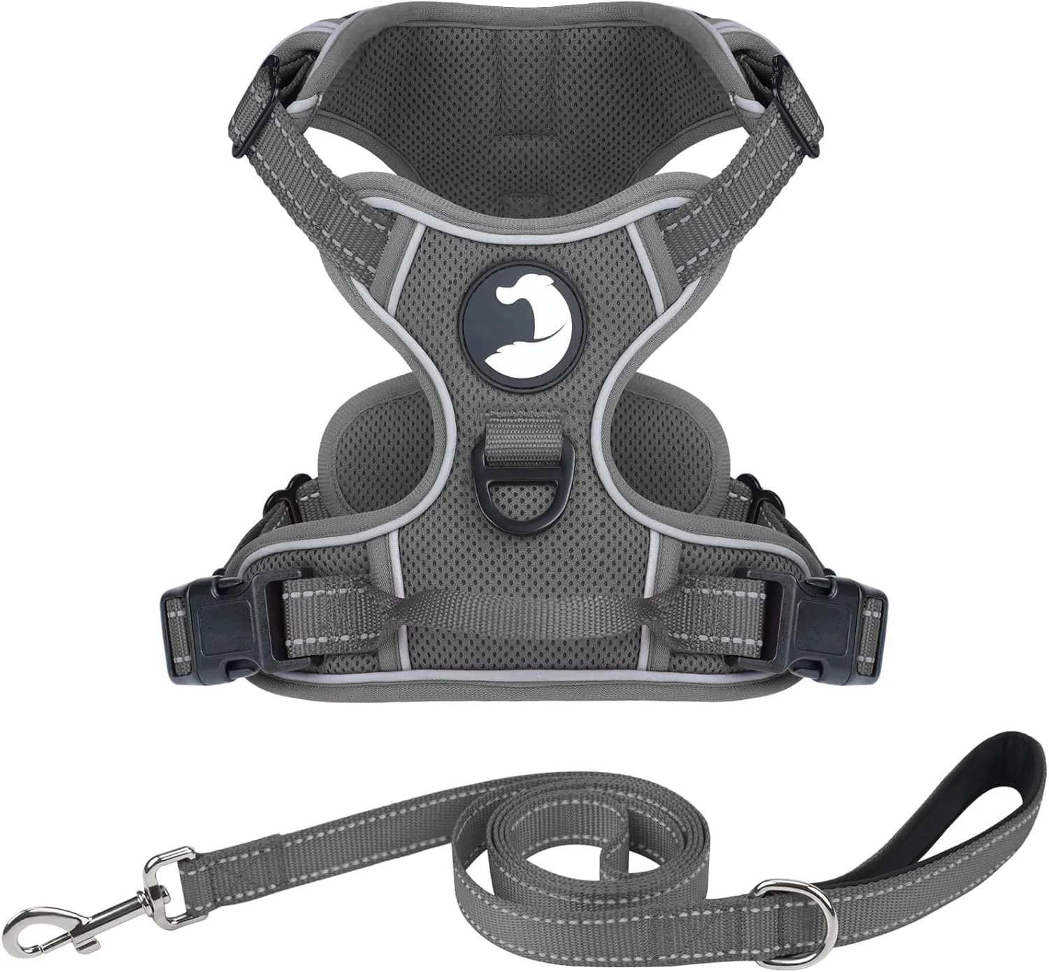 Joytale No Pull Mesh Dog Harness and Reflective Dog 4FT x 1" Leash Combo with Neoprene Handle for Small Dogs (Grey,S)