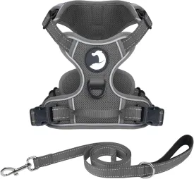 Joytale No Pull Mesh Dog Harness and Reflective Dog 4FT x 1" Leash Combo with Neoprene Handle for Small Dogs (Grey,S)