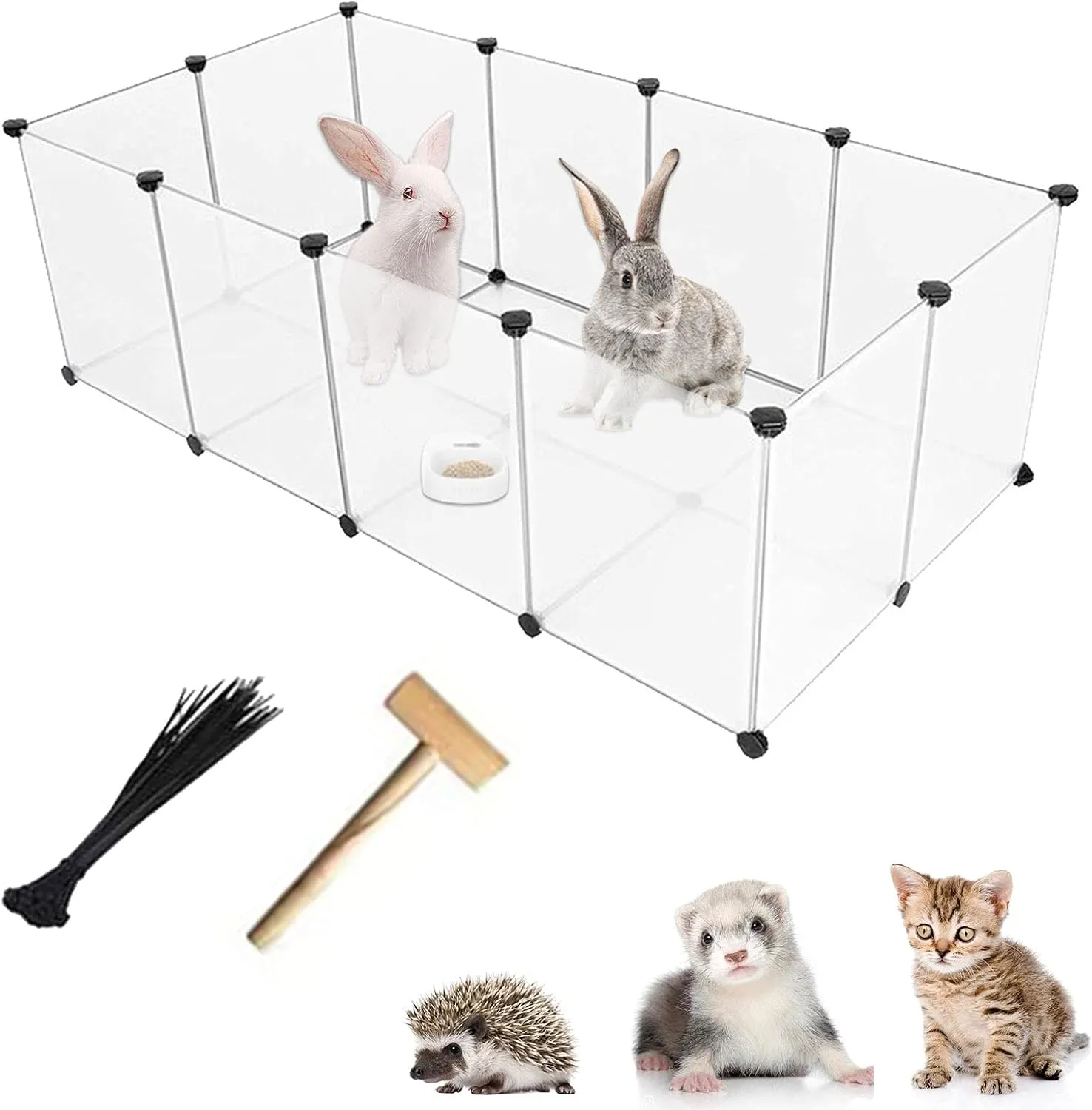 kathson Plastic Small Pet Playpen,Portable Bunny Pen,13.8" X 13.8" Rabbit Cage DIY Metal Enclosure Yard Outdoor & Indoor Fence for Cat Guinea Pig Hedgehogs Kitten Rat(12 Panels)