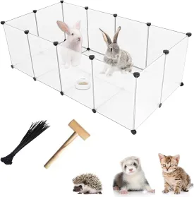 kathson Plastic Small Pet Playpen,Portable Bunny Pen,13.8" X 13.8" Rabbit Cage DIY Metal Enclosure Yard Outdoor & Indoor Fence for Cat Guinea Pig Hedgehogs Kitten Rat(12 Panels)