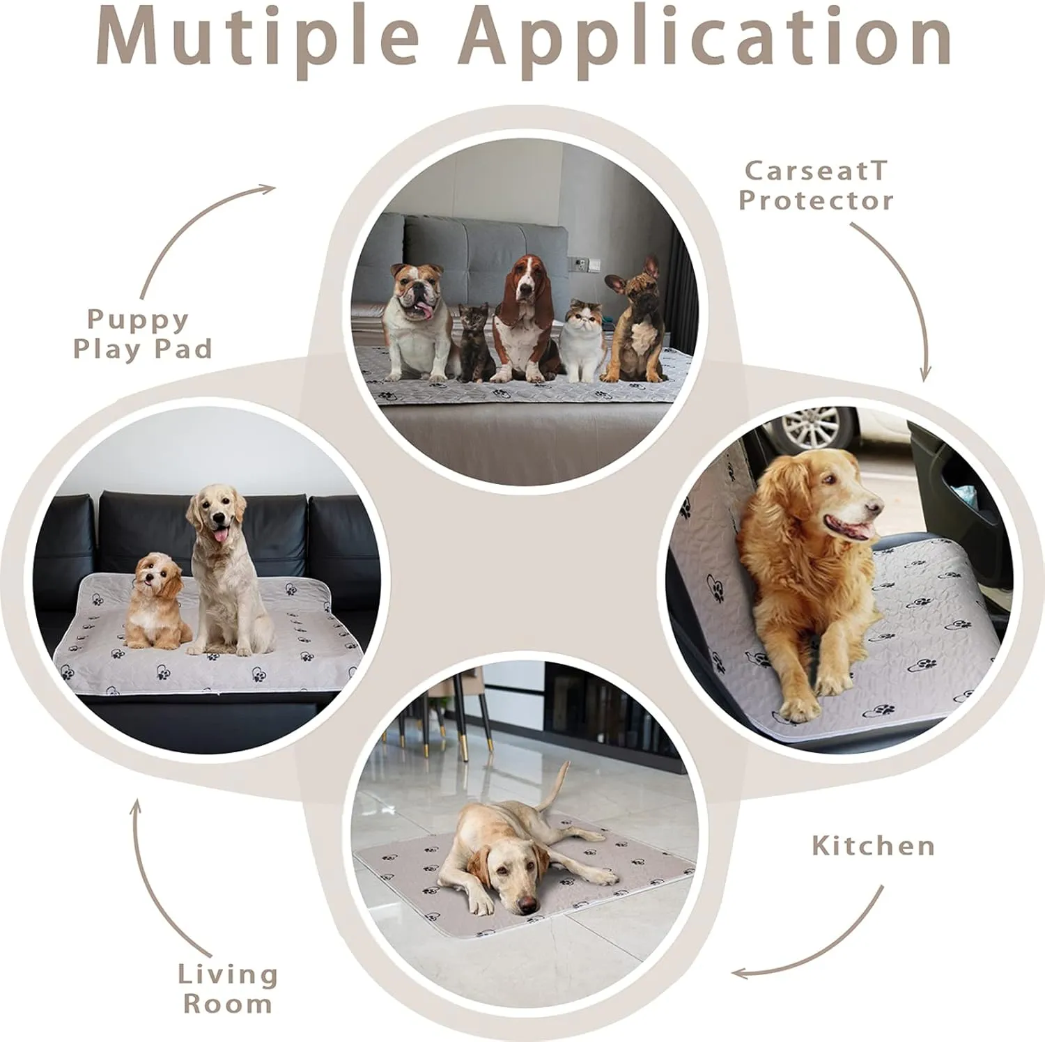 KAWALA Washable Pee Pads for Dogs Non-Slip Dog Pee Pads Extra Large 72" x 72" Reusable Puppy Pads Pet Training Pads Waterproof Fast Absorption Whelping Pads Food Bowl Mats Free Grooming Gloves