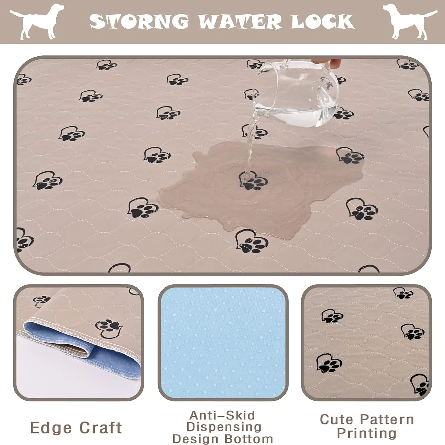 KAWALA Washable Pee Pads for Dogs Non-Slip Dog Pee Pads Extra Large 72" x 72" Reusable Puppy Pads Pet Training Pads Waterproof Fast Absorption Whelping Pads Food Bowl Mats Free Grooming Gloves