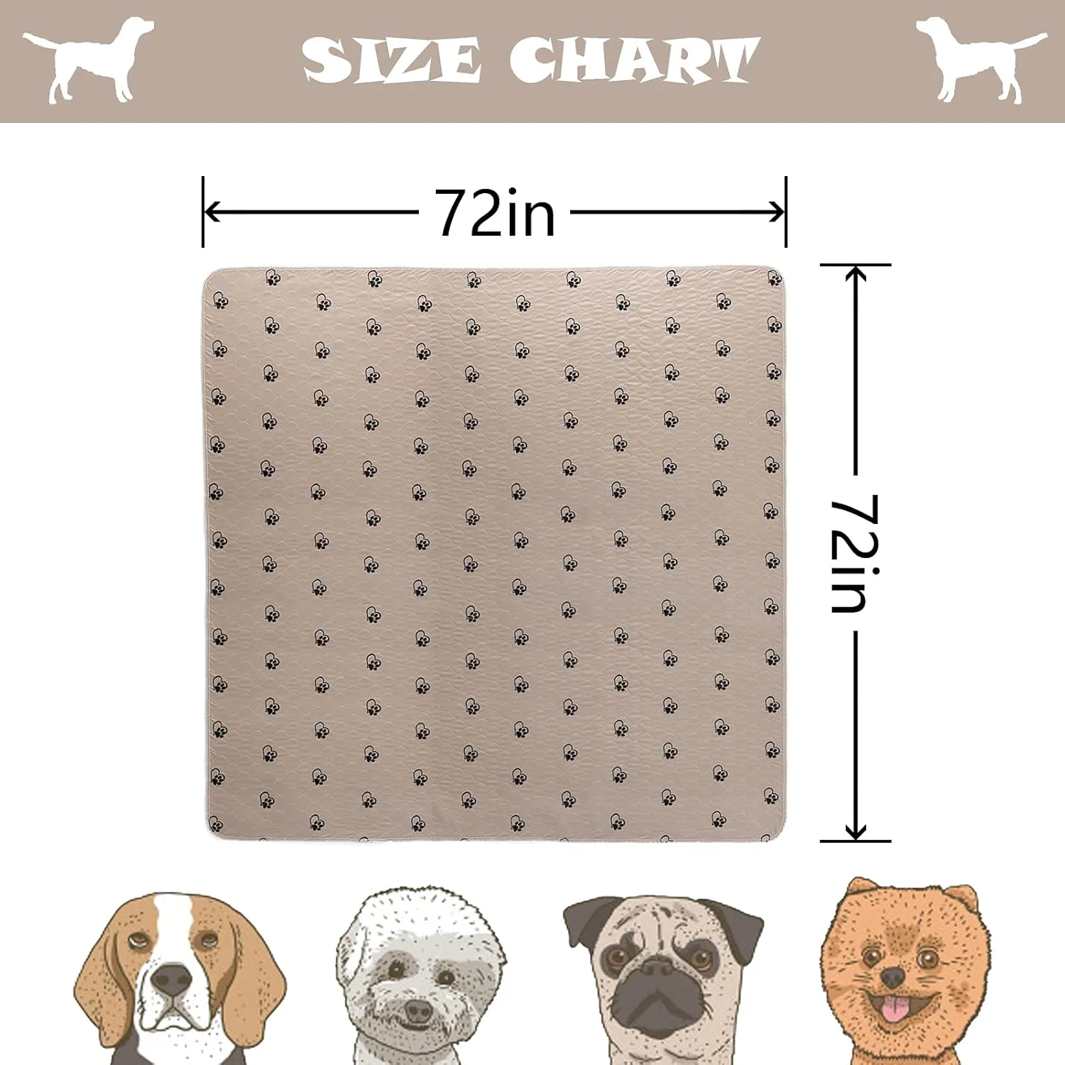 KAWALA Washable Pee Pads for Dogs Non-Slip Dog Pee Pads Extra Large 72" x 72" Reusable Puppy Pads Pet Training Pads Waterproof Fast Absorption Whelping Pads Food Bowl Mats Free Grooming Gloves
