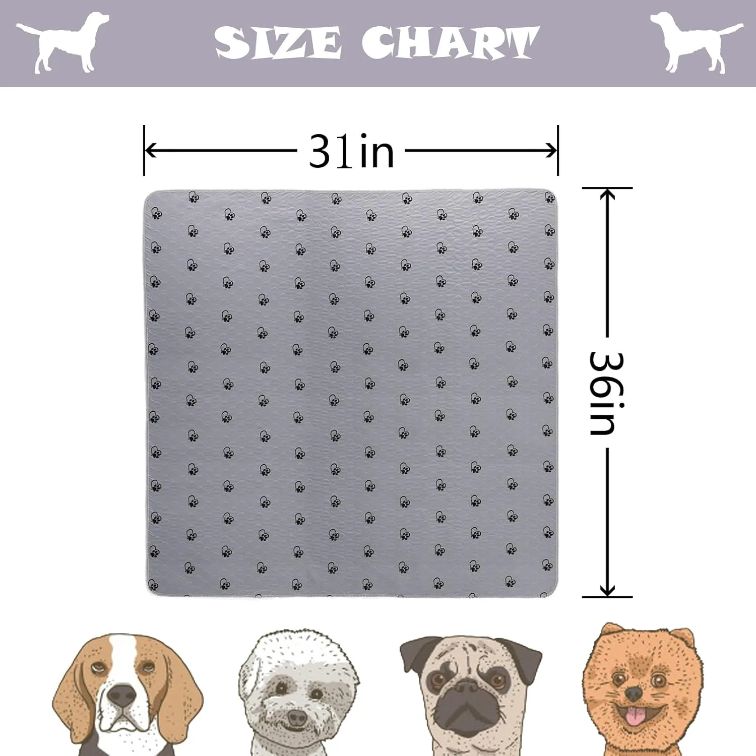 KAWALA Washable Pee Pads for Dogs Reusable Puppy Potty Training Pads Non-Slip Whelping Pads Waterproof Fast Absorption Housebreaking Pads Food Bowl Mats Free Grooming Gloves (31"*36"(2PACK), Grey)