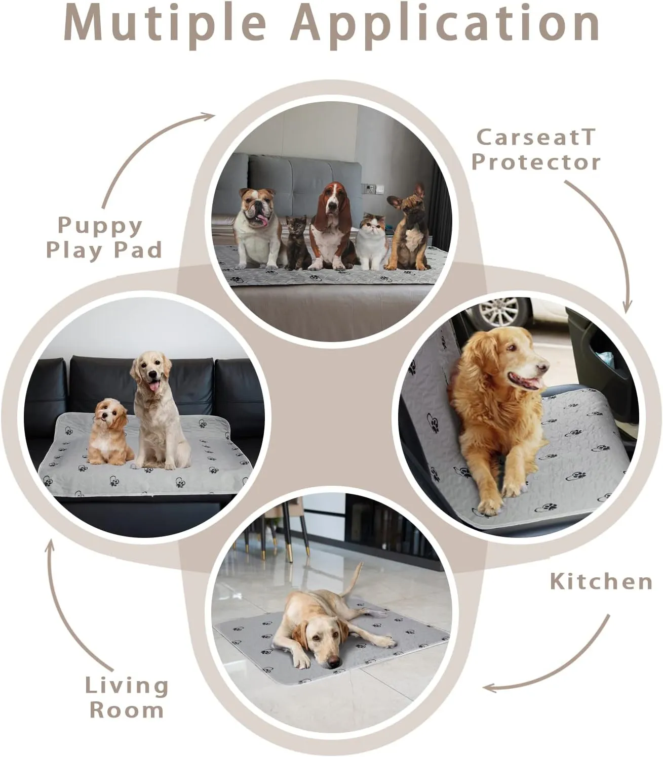KAWALA Washable Pee Pads for Dogs Reusable Puppy Potty Training Pads Non-Slip Whelping Pads Waterproof Fast Absorption Housebreaking Pads Food Bowl Mats Free Grooming Gloves (31"*36"(2PACK), Grey)