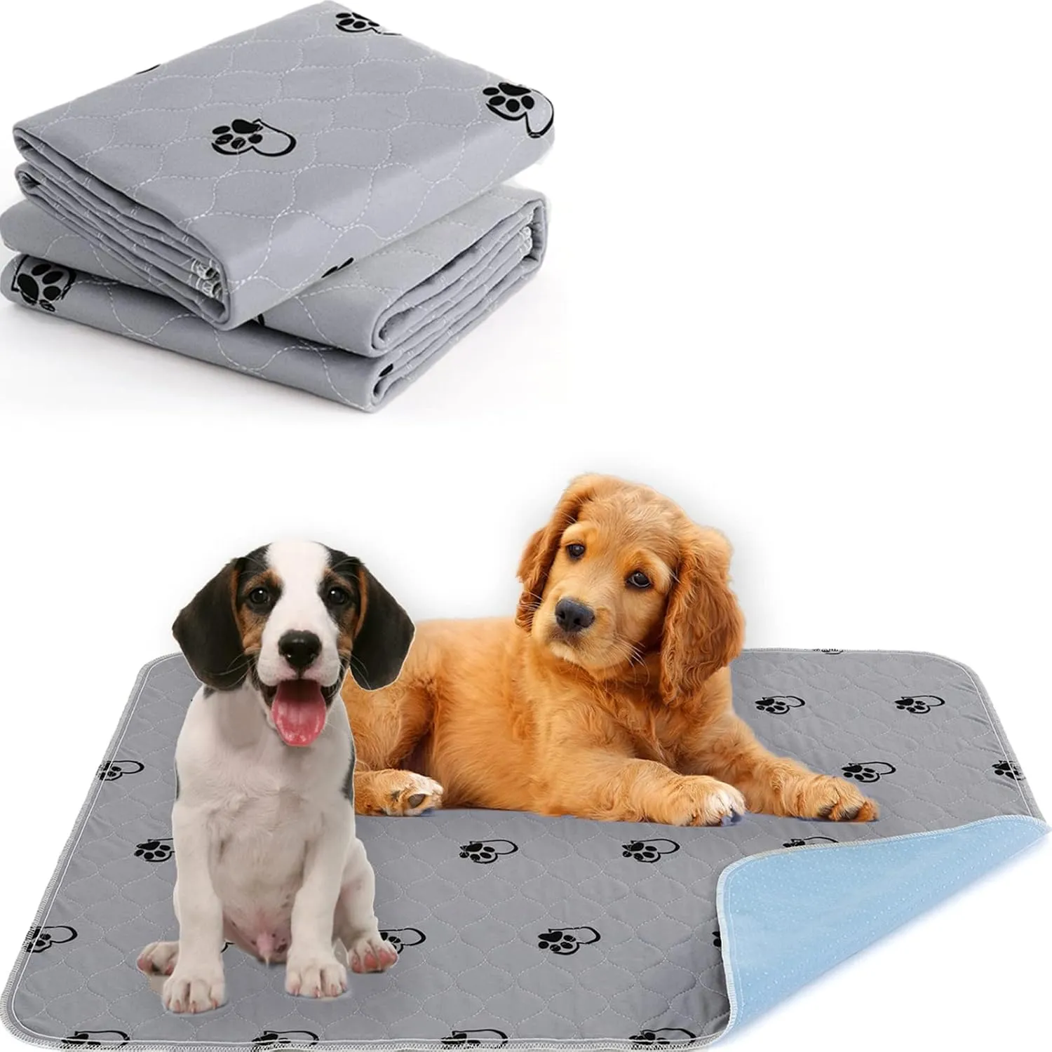 KAWALA Washable Pee Pads for Dogs Reusable Puppy Potty Training Pads Non-Slip Whelping Pads Waterproof Fast Absorption Housebreaking Pads Food Bowl Mats Free Grooming Gloves (31"*36"(2PACK), Grey)