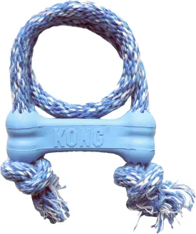 KONG Puppy Goodie Bone with Rope - Natural Rubber Bone with Cotton Rope - Teeth Cleaning Chew Toy for Growing Puppies - for XS Puppies - Blue