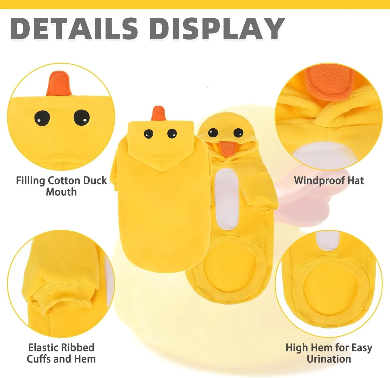 KOOLTAIL Dog Duck Costume Clothes, Funny Dog Outfits Fleece Sweater Hoodie, Pet Cute Halloween Cosplay Cold Weather Coats with Leash Hole for Small Medium Large Dogs Pug Pitbull Corgi Puppy, Yellow L