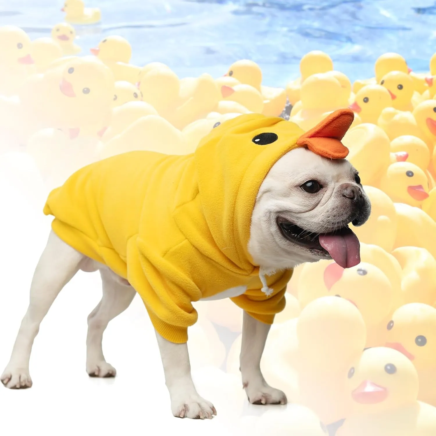 KOOLTAIL Dog Duck Costume Clothes, Funny Dog Outfits Fleece Sweater Hoodie, Pet Cute Halloween Cosplay Cold Weather Coats with Leash Hole for Small Medium Large Dogs Pug Pitbull Corgi Puppy, Yellow L