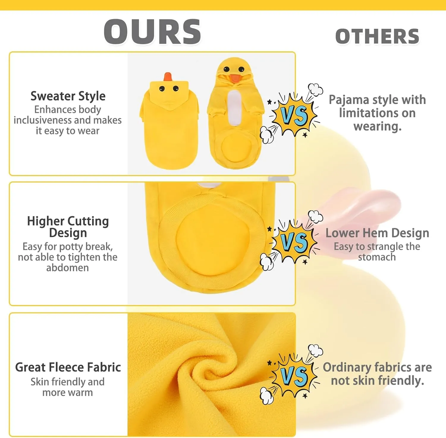 KOOLTAIL Dog Duck Costume Clothes, Funny Dog Outfits Fleece Sweater Hoodie, Pet Cute Halloween Cosplay Cold Weather Coats with Leash Hole for Small Medium Large Dogs Pug Pitbull Corgi Puppy, Yellow L