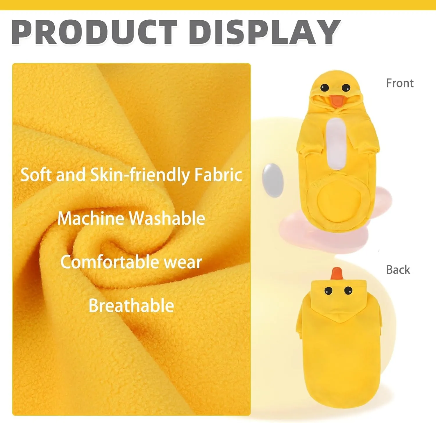 KOOLTAIL Dog Duck Costume Clothes, Funny Dog Outfits Fleece Sweater Hoodie, Pet Cute Halloween Cosplay Cold Weather Coats with Leash Hole for Small Medium Large Dogs Pug Pitbull Corgi Puppy, Yellow L