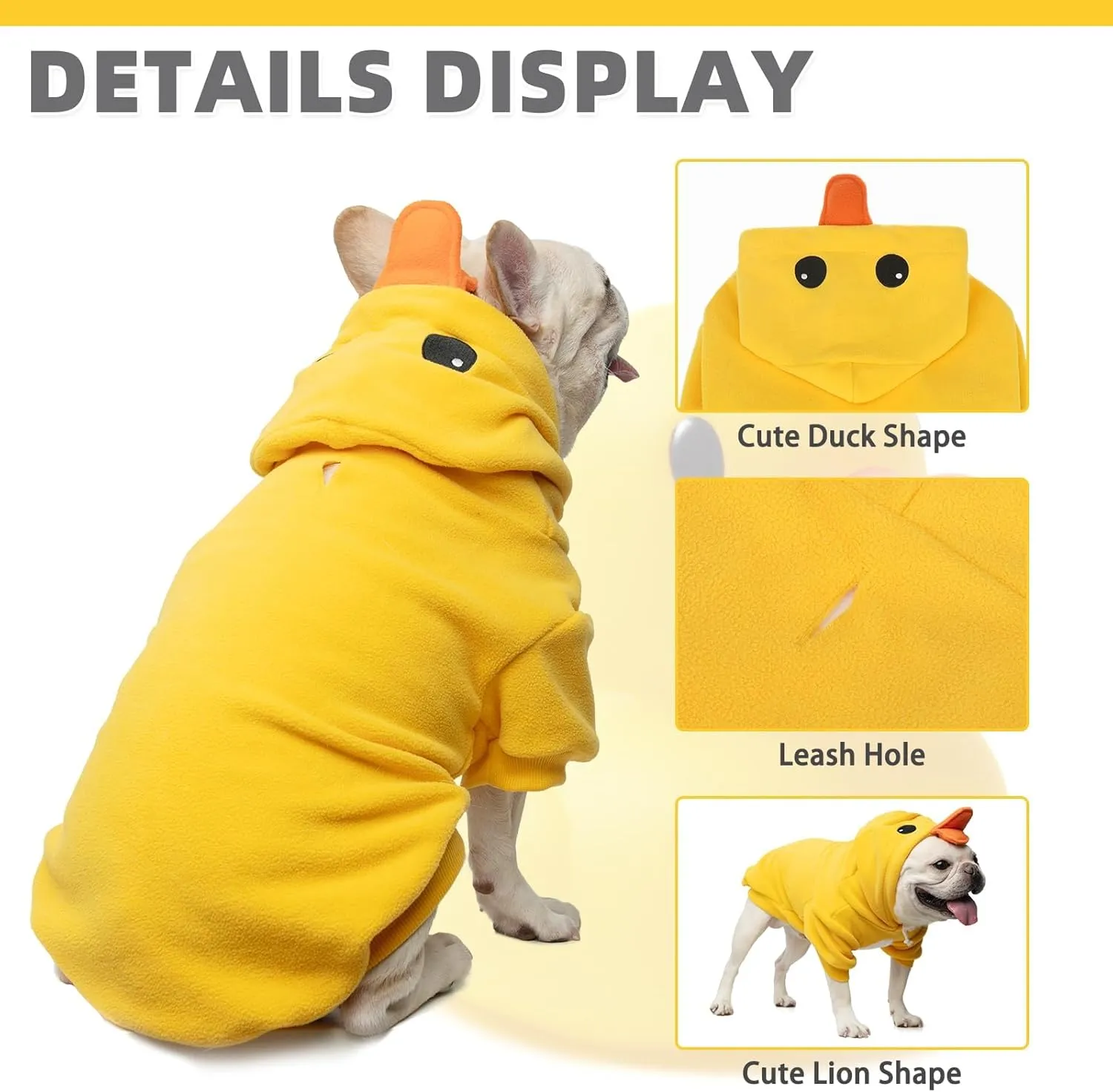 KOOLTAIL Dog Duck Costume Clothes, Funny Dog Outfits Fleece Sweater Hoodie, Pet Cute Halloween Cosplay Cold Weather Coats with Leash Hole for Small Medium Large Dogs Pug Pitbull Corgi Puppy, Yellow L