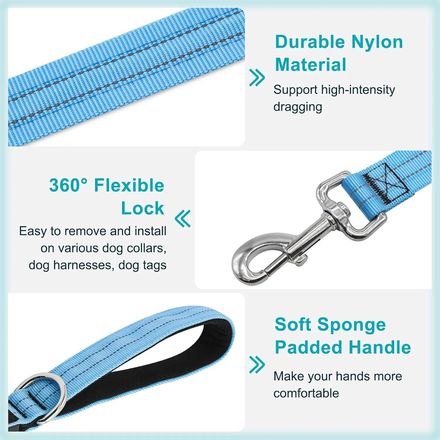 Led Light Up Dog Leash - 4 Ft Rechargeable Waterproof Nylon Reflective With Padded Handle for Night Walking, Safety Glow in The Dark for Large Medium Small Pets