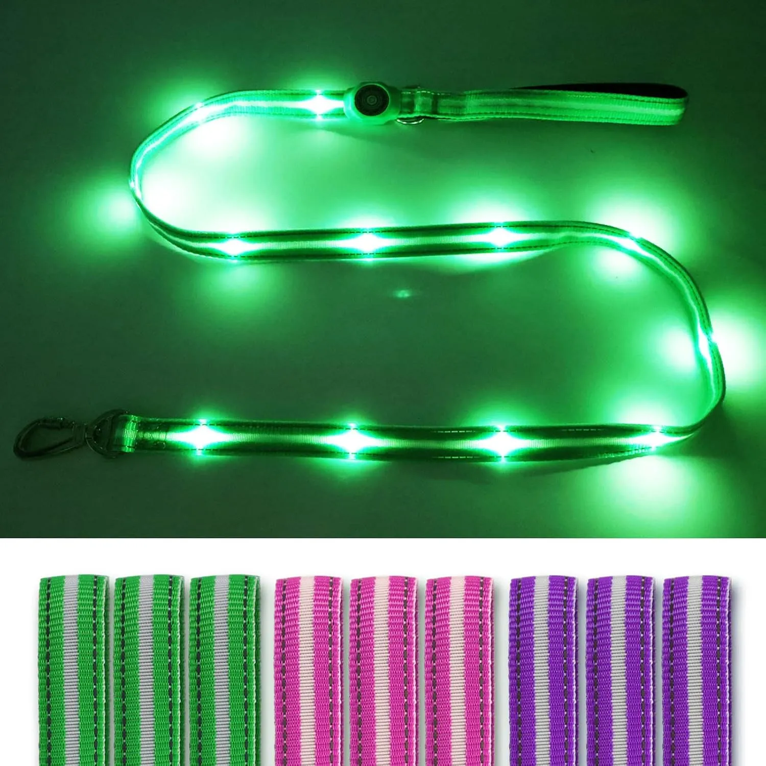 LED Light Up Dog Leash, 5 Ft Rechargeable Lighted Glowing Dog Leash with 3 Flash Modes Night Walking Safety, Nylon Waterproof Reflective Leashes with Padded Handle for Small Medium Large Pet