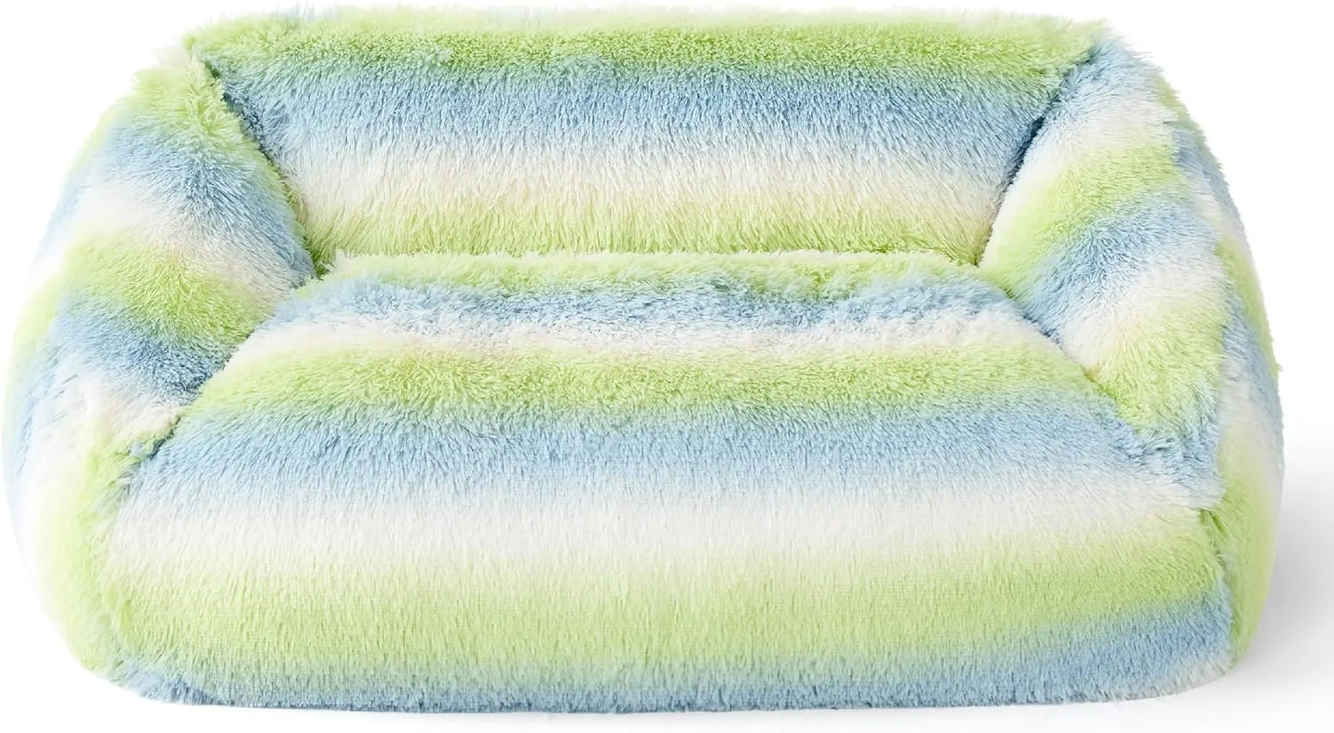 Lesure Dog Bed Medium Size - Cute Furry Calming Puppy Beds, Rectangle Washable Indoor Pet Beds with Removable Zipper Cover, 35x25x11inches, Green Stripe
